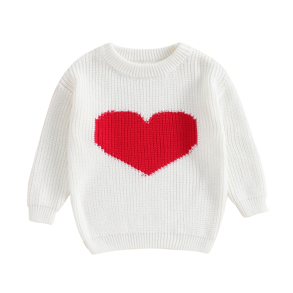 Baby Girls Knitted Sweater Valentine's Day Heart Print Warm Pullover