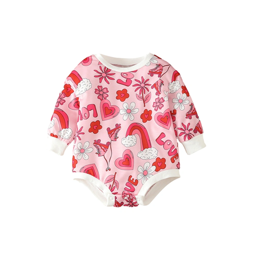 Baby Girl Valentine’s Day Romper Long Sleeve Heart Floral Bodysuit