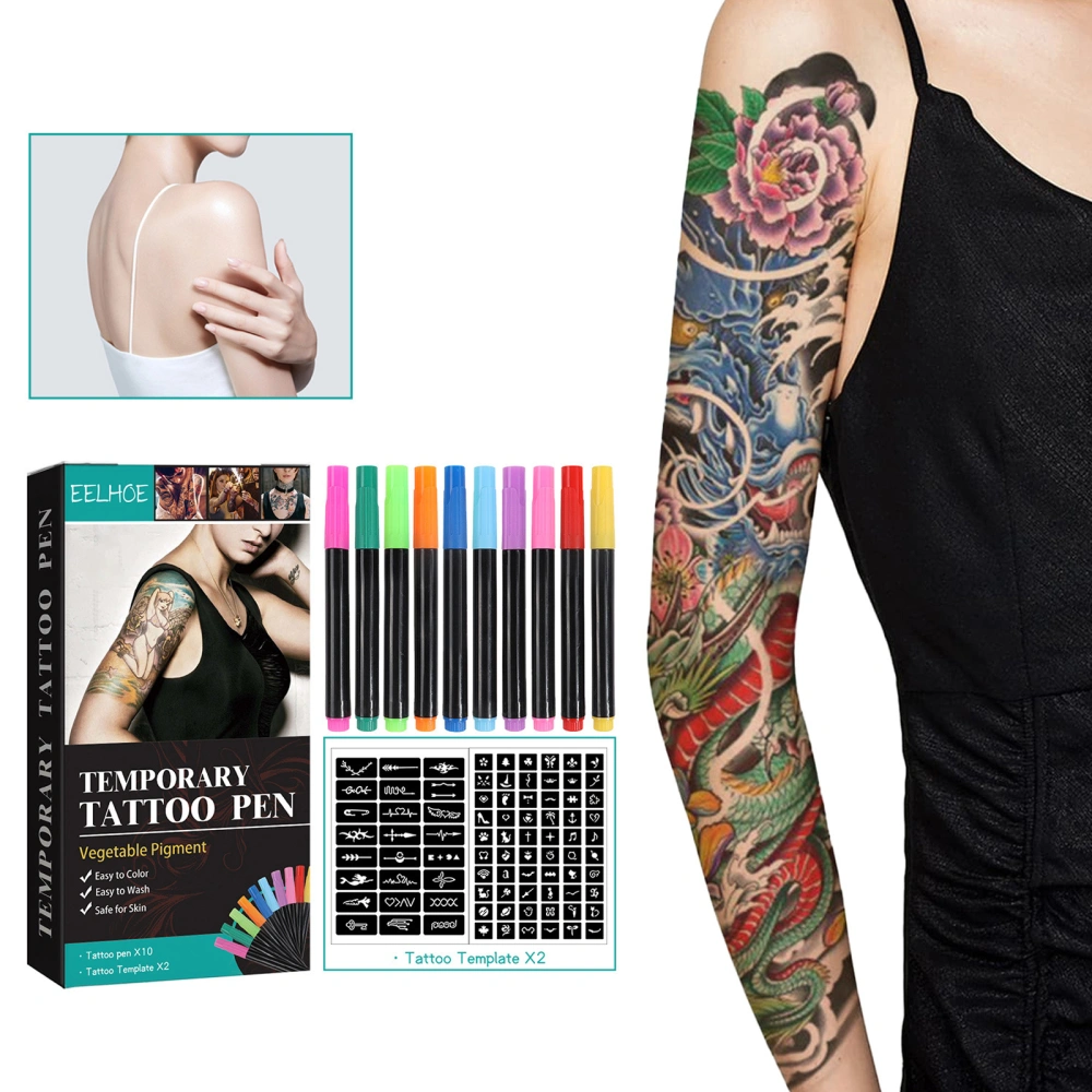 Temporary Tattoo Markers for Skin, Body Marker Pen and Tattoo Stencils