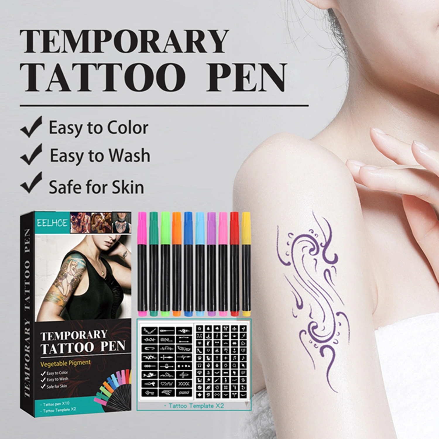 Temporary Tattoo Markers for Skin, Body Marker Pen and Tattoo Stencils