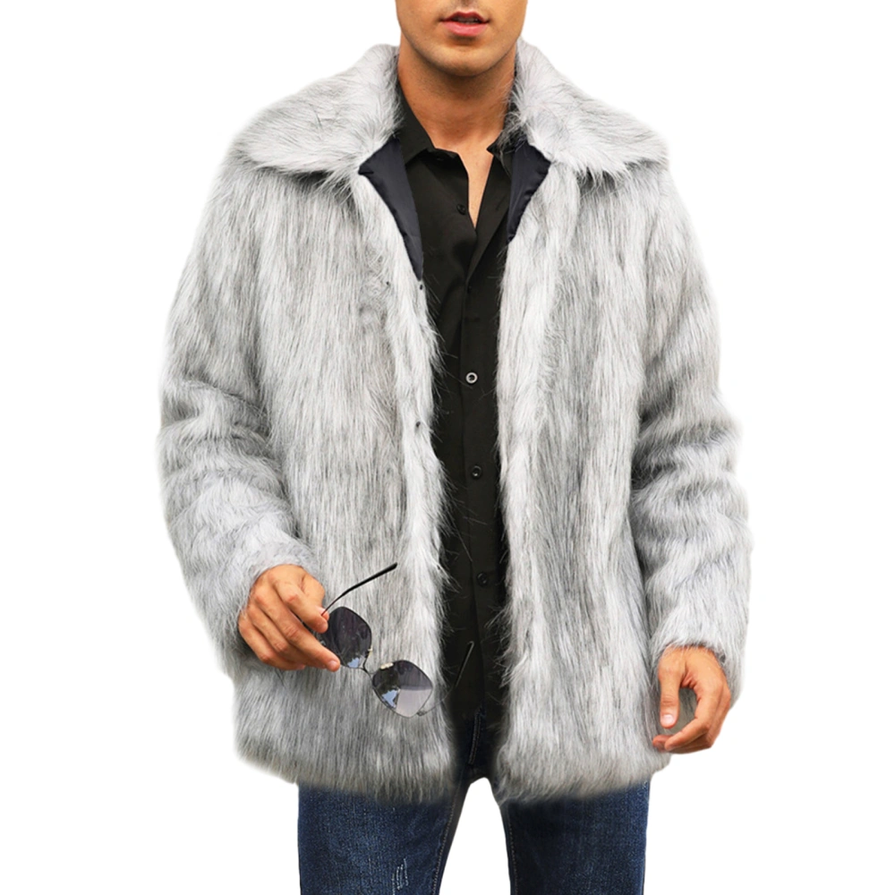 Men’s Winter Coat, Long Sleeve Button Closure Furry Faux Fur Outwear