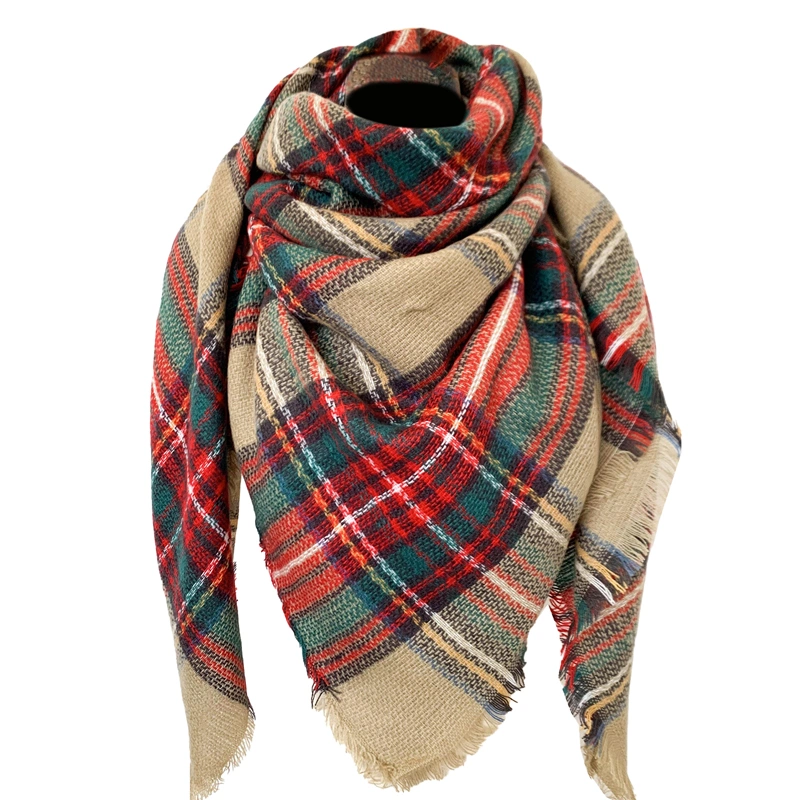 Women Soft Winter Scarf Double Sided Plaid Shawl Scarf Blanket Wrap 