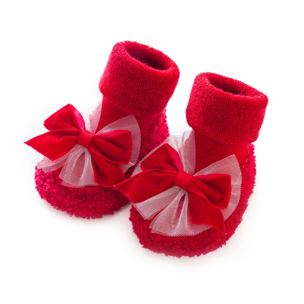 Baby Girls Socks Shoes, Cute Bow Non-slip Soft New Year Floor Socks