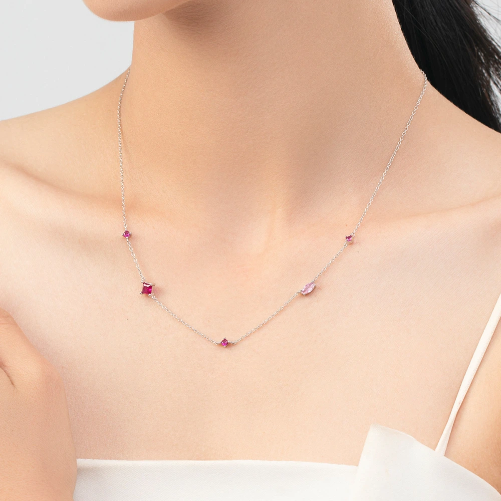 S925 Sterling Silver Simple Geometric Zircon Necklace For Women