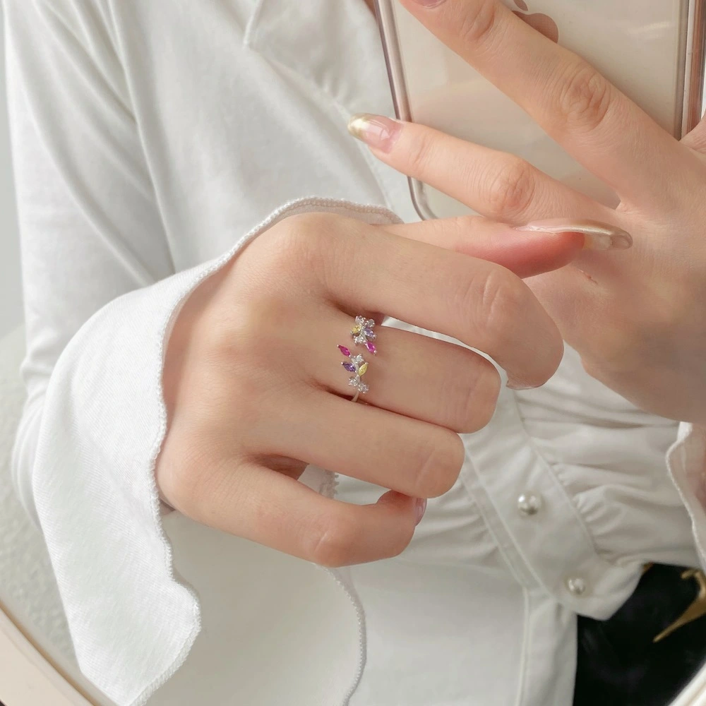 S925 Sterling Silver Ring Color Zircon Inlaid Fashion