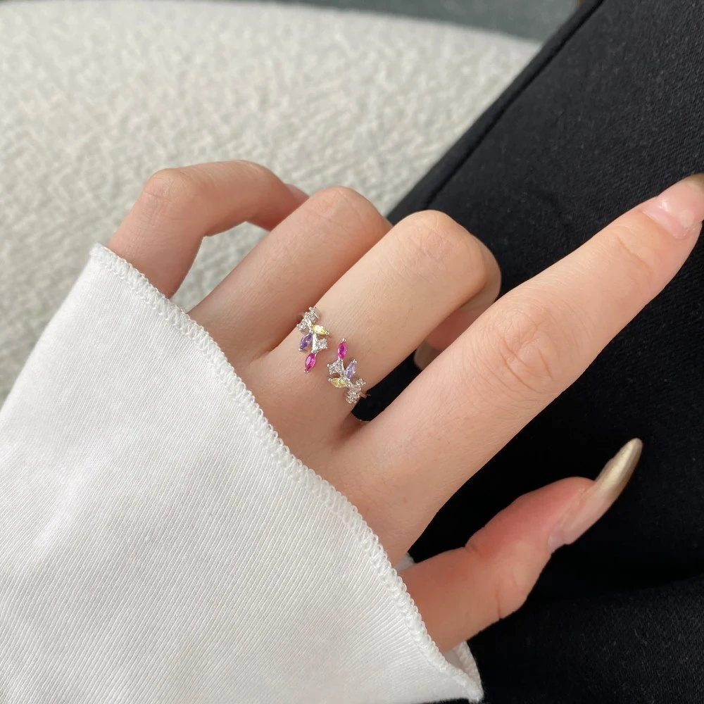S925 Sterling Silver Ring Color Zircon Inlaid Fashion
