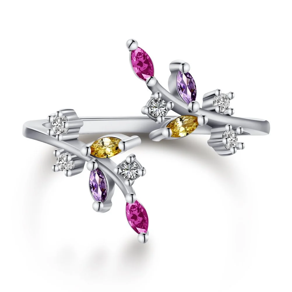 S925 Sterling Silver Ring Color Zircon Inlaid Fashion