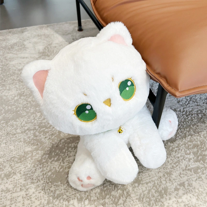 Cartoon Cute Mori Style Cat Green Eyes Kitten Doll Plush Toys Decorative Furry Pet Cat Ornaments