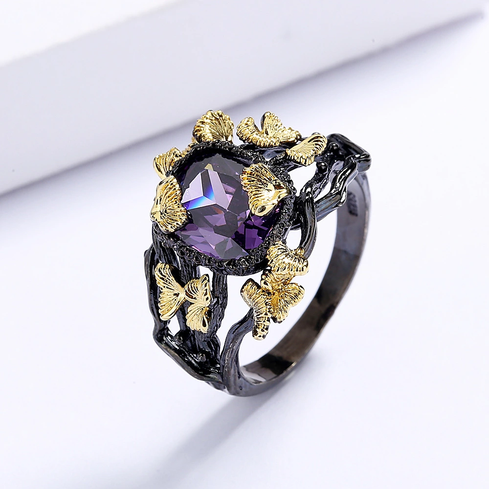 Natural Stone Flower Timbo Black Gold Creative Ring