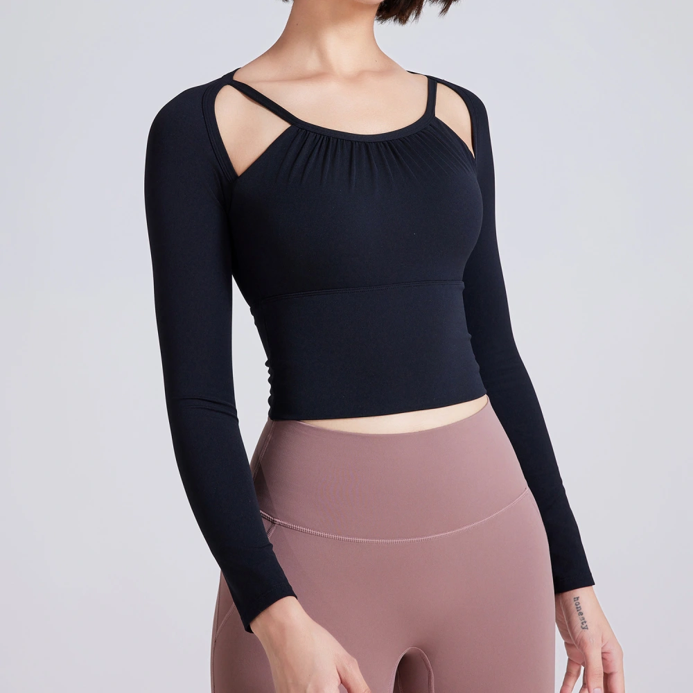 Autumn And Winter Fixed Chest Pad Yoga Clothes Long Sleeve Pleated Slim Fit