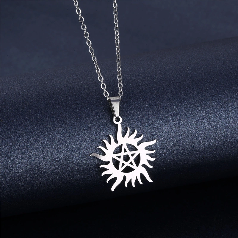 Gear Five-pointed Star Stainless Steel Necklace Sun Pendant Female