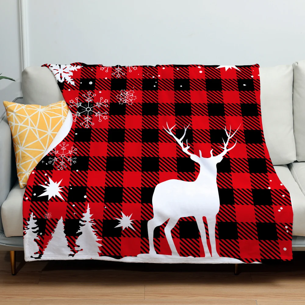 Christmas Red And Black Plaid Set Flannel Blanket