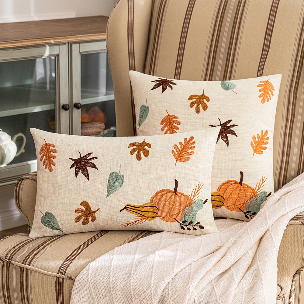 Autumn Maple Leaf Pumpkin Embroidered Cushion Living Room Sofa Cushion Pillowcase