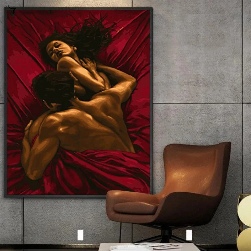 Woman Man Oil Painting Couple Poster Decoration