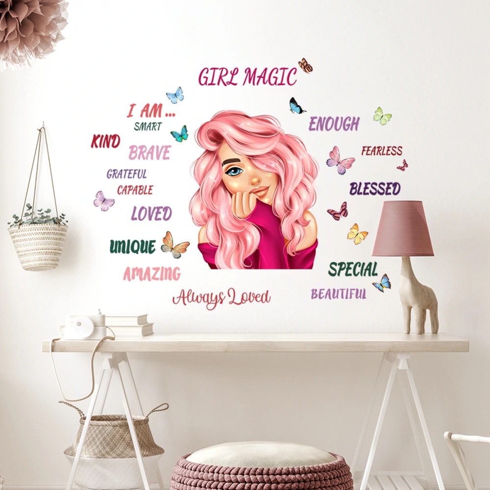 English Inspirational Phrase Girl Butterfly Background Decorative Wall Sticker