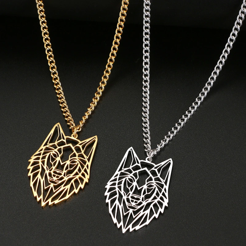 Stainless Steel Hollow Wolf Head Men's Necklace