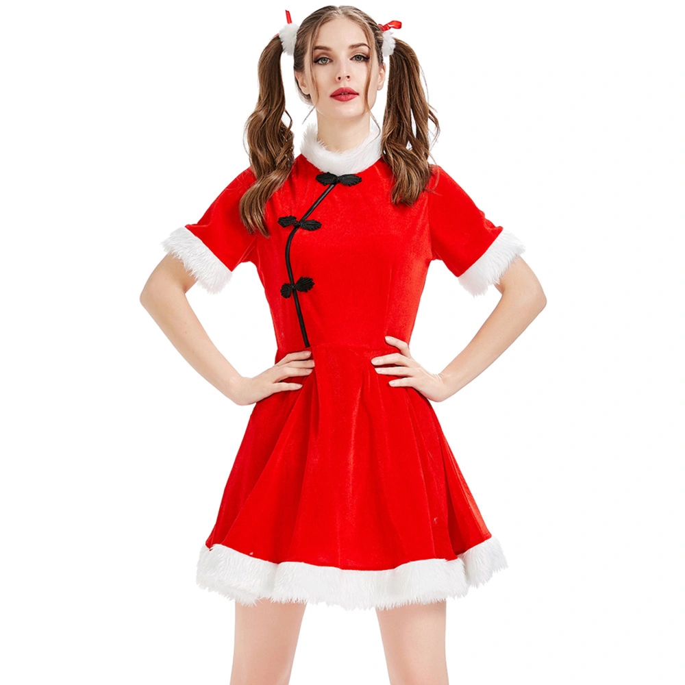 Women Christmas Costume Santa Cosplay Dress with Hair Tie and Cape