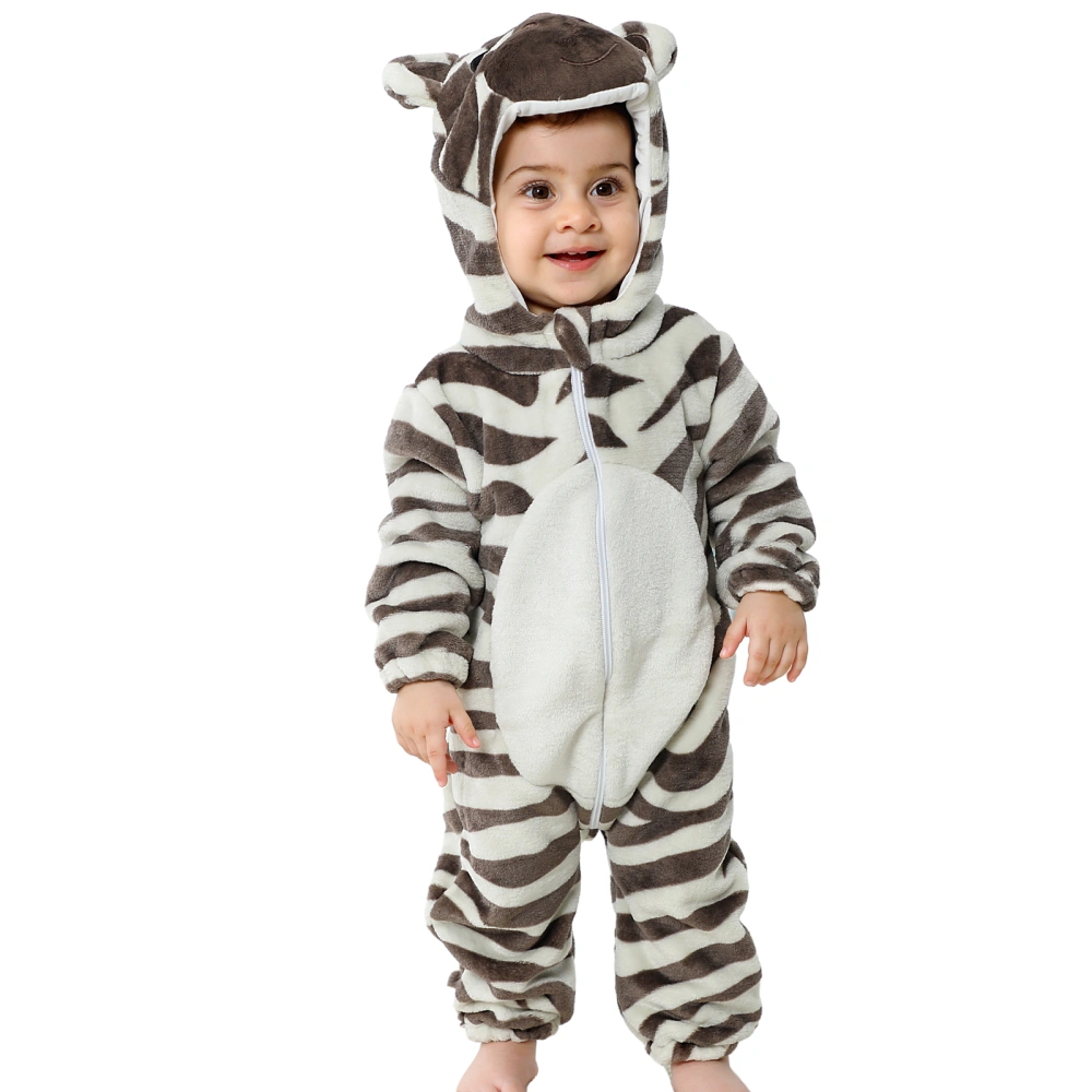 Baby Animal Costume Zebra/Elephant Long Sleeve Hood Fuzzy Romper