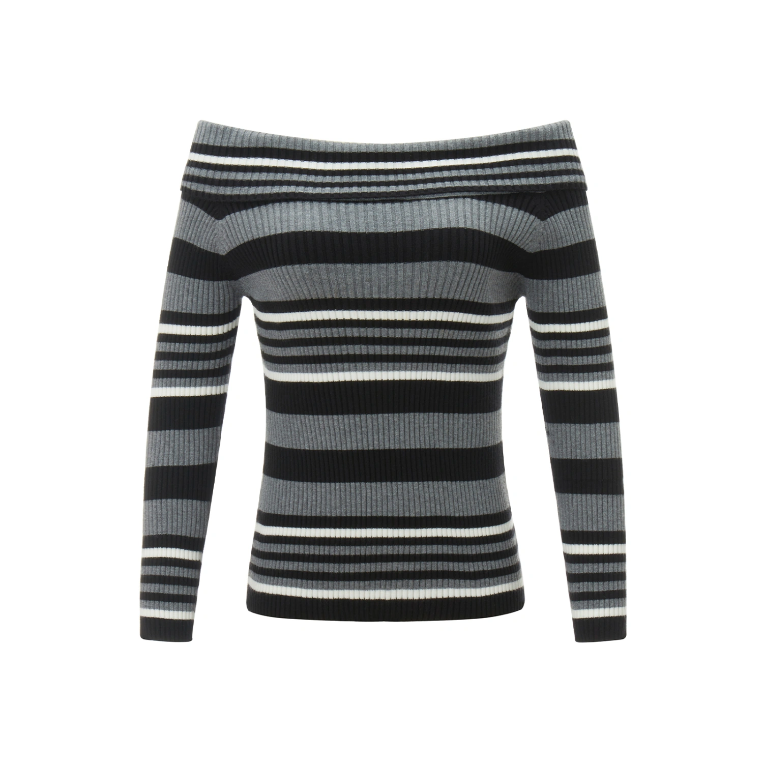Women Slim Knit Sweater Stripe Contrast Color Off Shoulder Pullovers