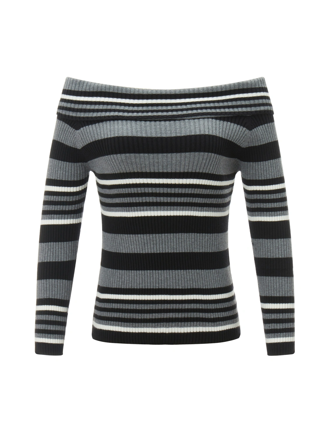 Women Slim Knit Sweater Stripe Contrast Color Off Shoulder Pullovers