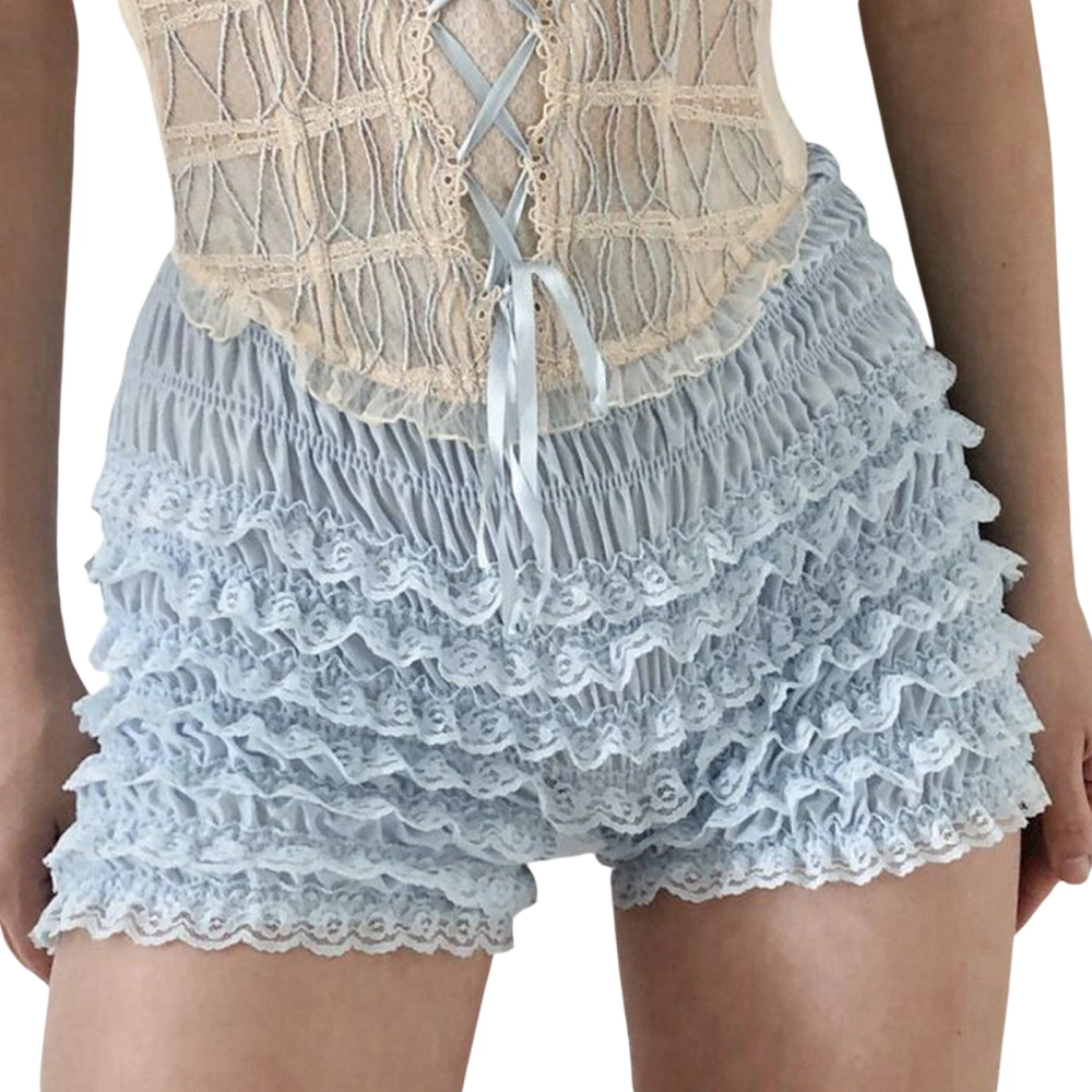 Women Summer Floral Lace Shorts Ruffled Elastic Waist Short Pants