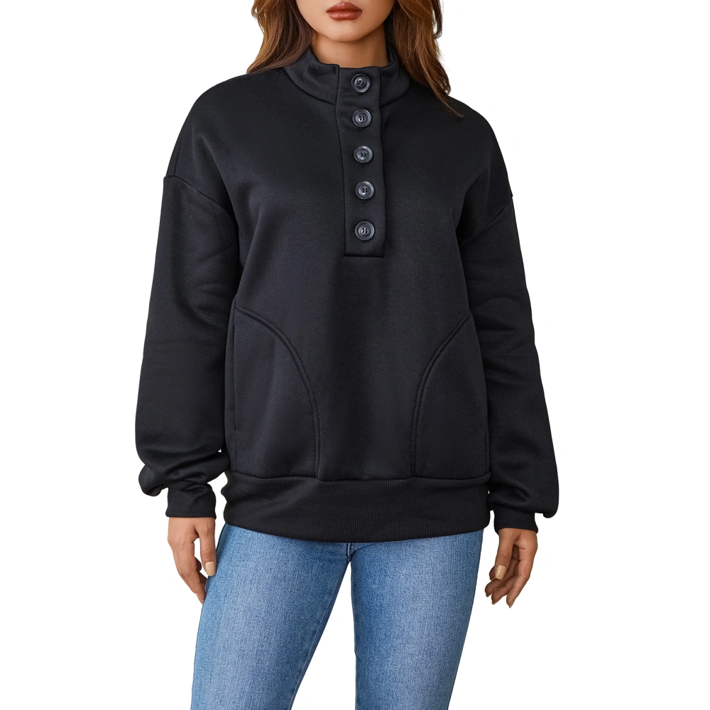 Womens Button Up Sweatshirt Casual V Neck Long Sleeve Sweatshirts 