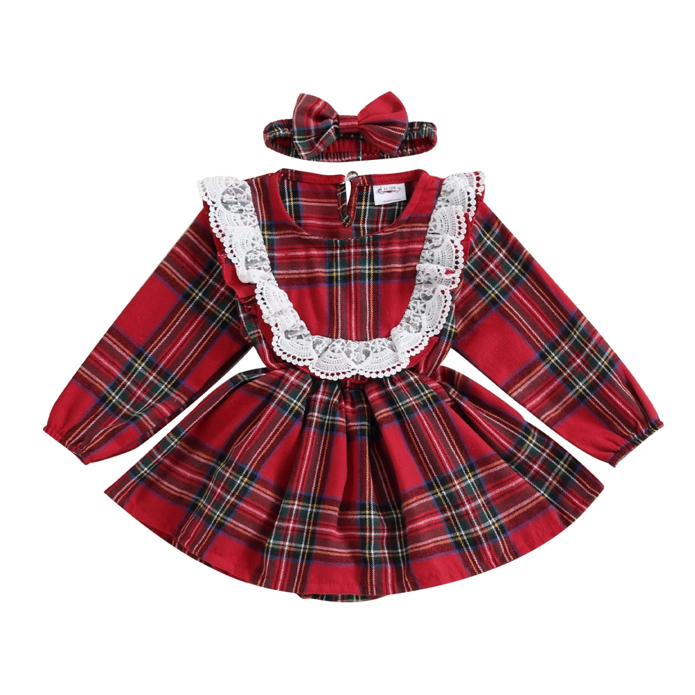 Baby Rompers Dress Christmas Clothes Plaid Bodysuits with Headband