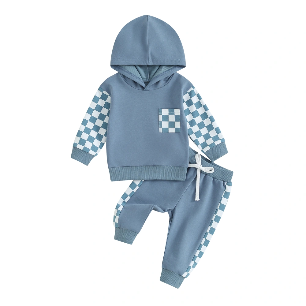 Boy 2 Piece Outfits Plaid Print Long Sleeve Hoodie and Elastic Pants 