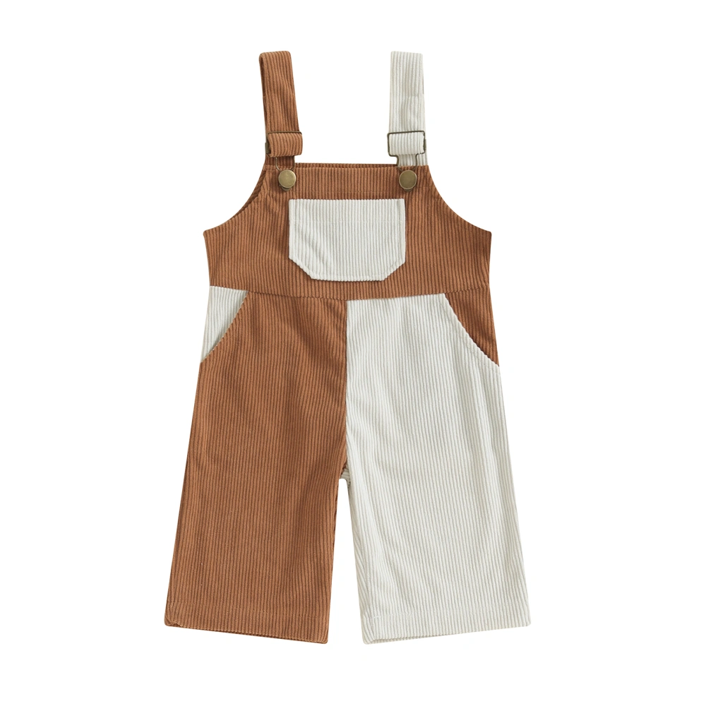 Baby Corduroy Bib Pants Trousers, Contrast Color Sleeveless Overalls