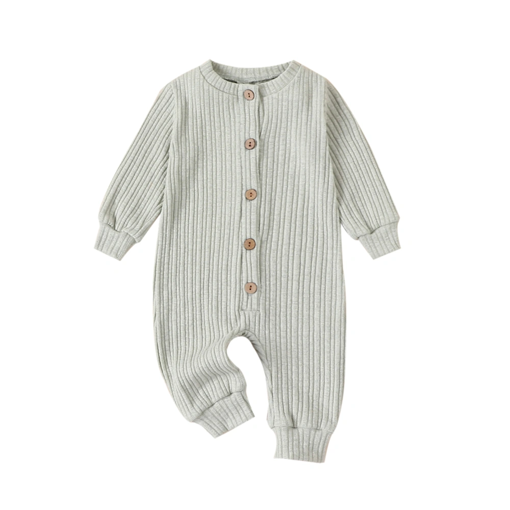 Baby Boys Girls Rompers Solid Color Buttons Crew Neck Jumpsuits