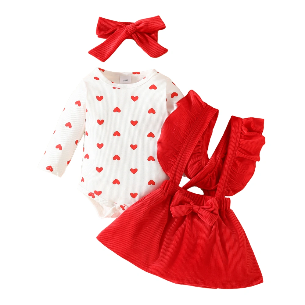 Girl Valentine's Day Heart Long Sleeve Romper with Skirt Headband