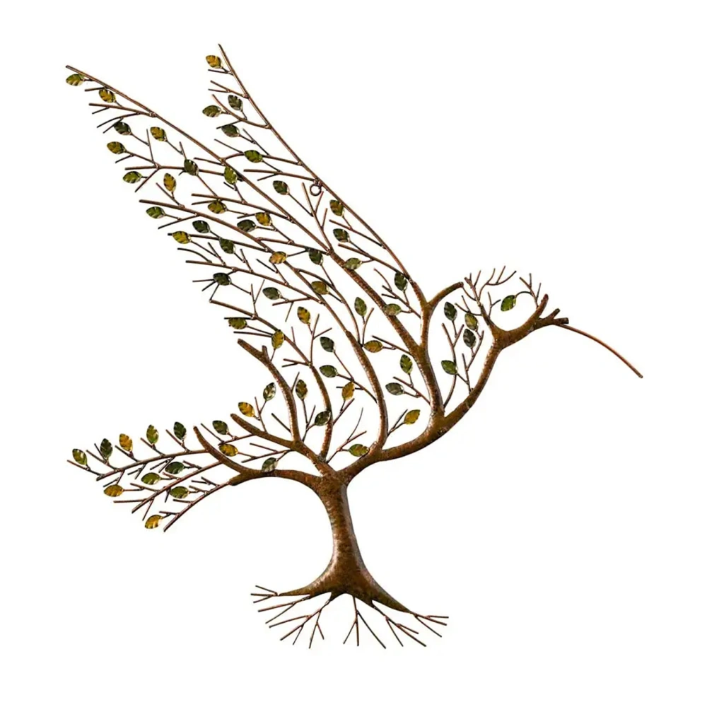 Metal Hummingbird Wall Art 3D Bird with Branches Wall Sculpture