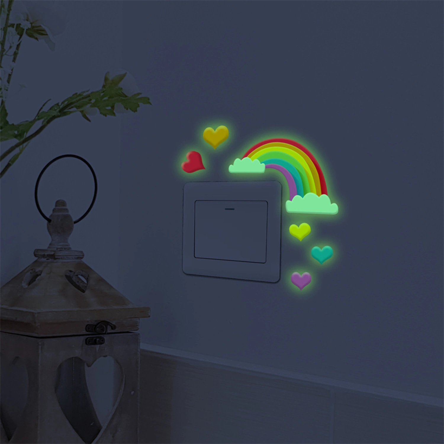 Light Switch Decals Cute Rainbow Heart Glow in the Dark Wall Stickers 