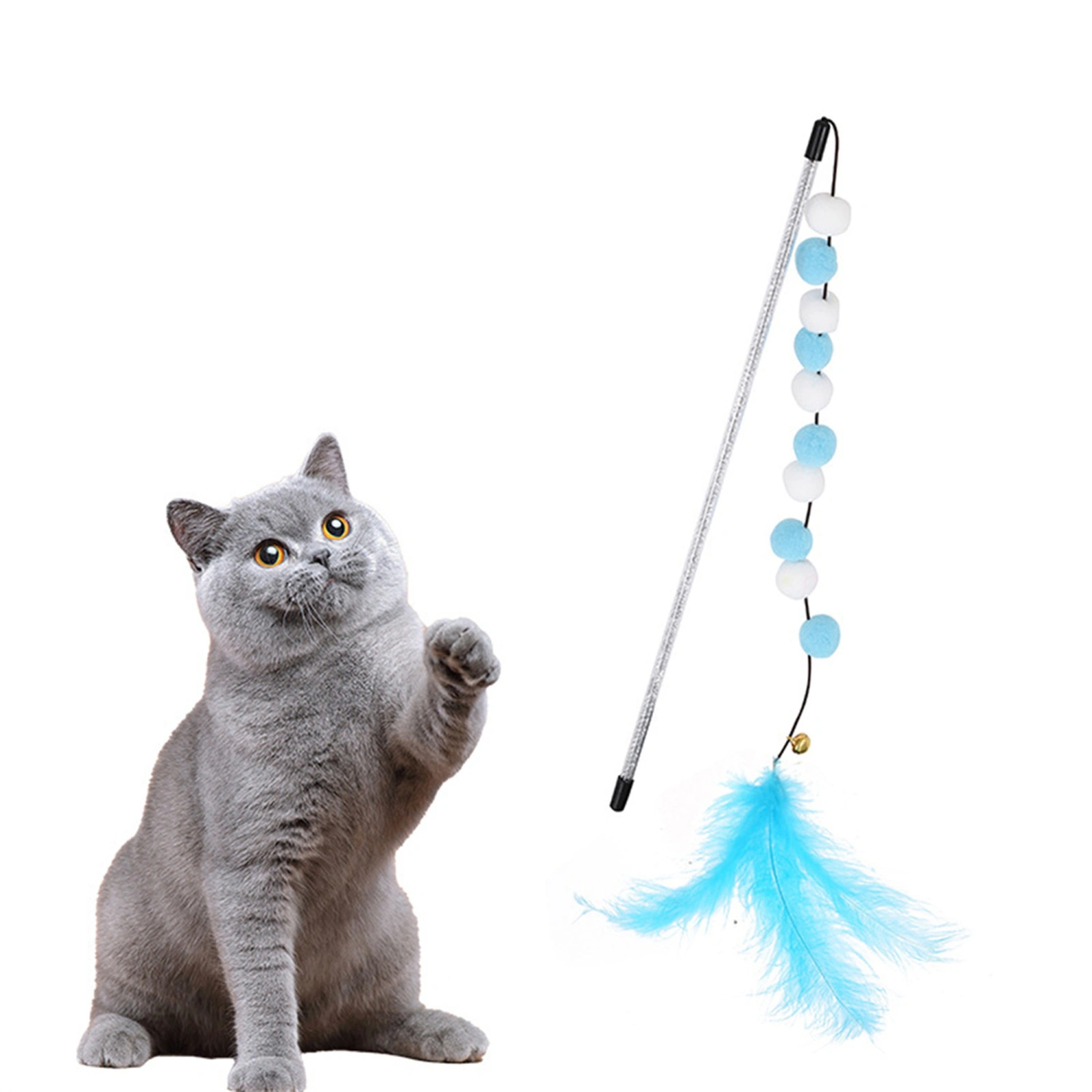 Cat Teaser Toy, Plush Balls Anti-boring Feather Wand Interactive Toy