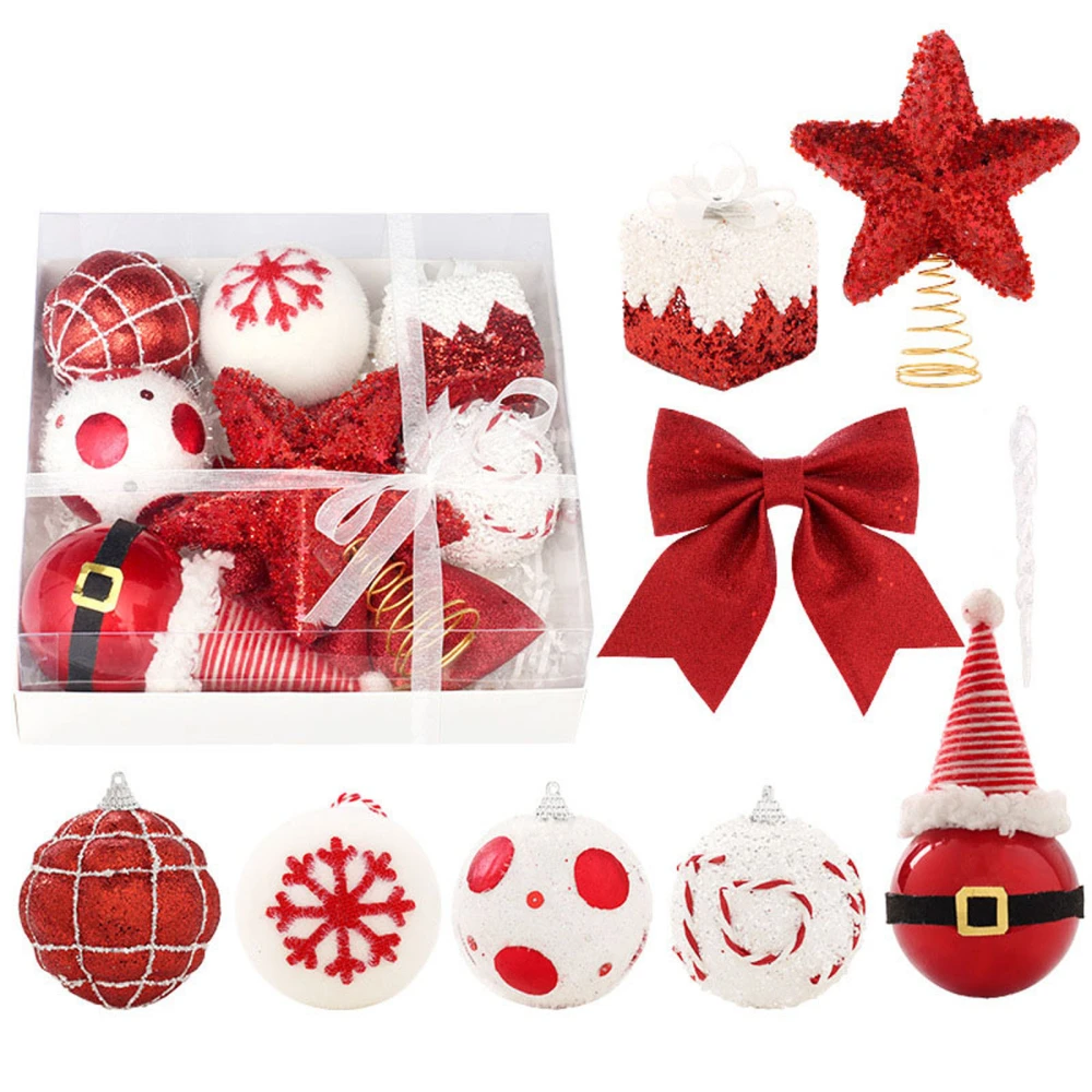 Christmas Tree Ornaments Set 18Pcs Assorted Glitter Hanging Baubles