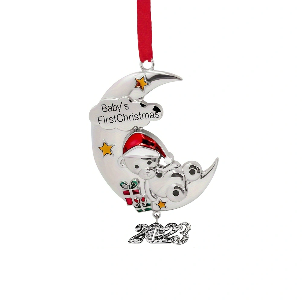 Christmas Tree Decorations Moon Shape Metal Hanging Baby Ornaments 