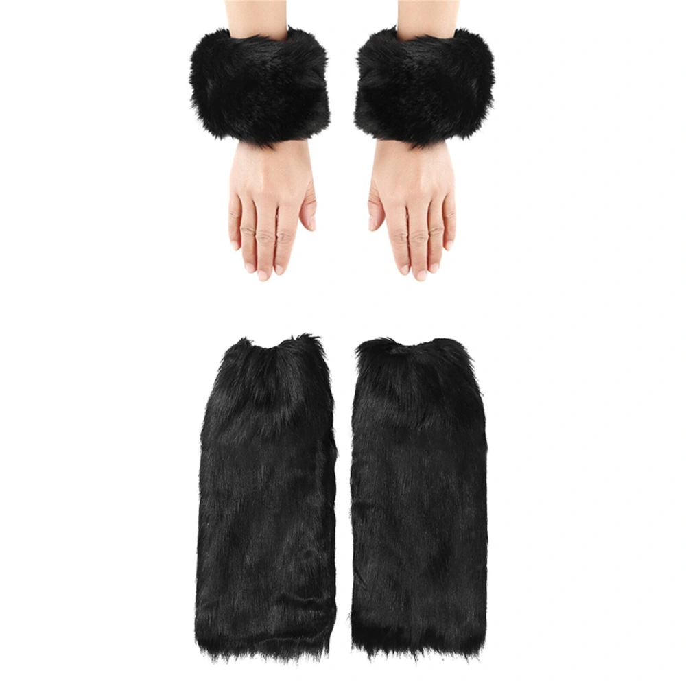 Women Faux Fur Leg Warmers Plush Wrist Cuff Boots Shoes Cuffs Covers