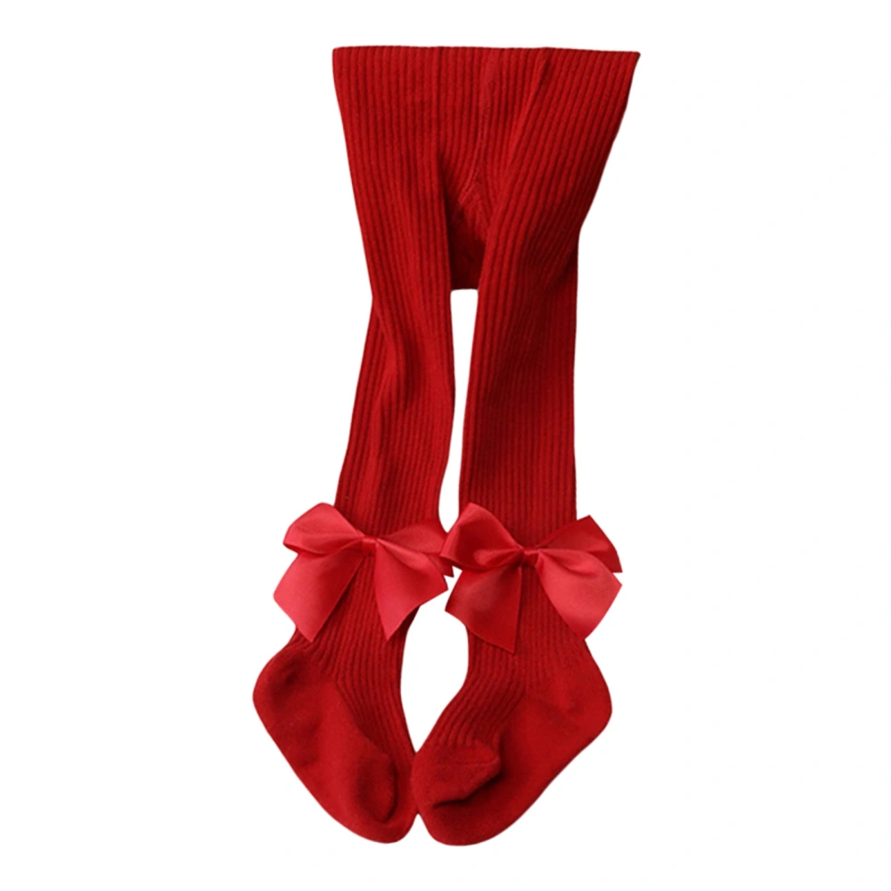 Baby Girl Tights Cute Pantyhose Ribbed Stockings with Satin Bow