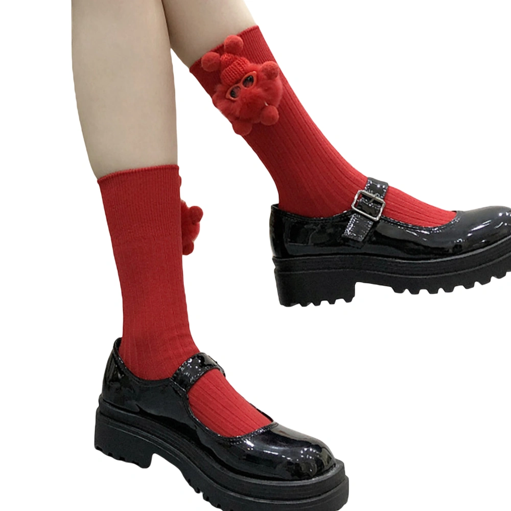 Women Autumn Mid Calf Socks 3D Cartoon Doll Casual Crew Sock