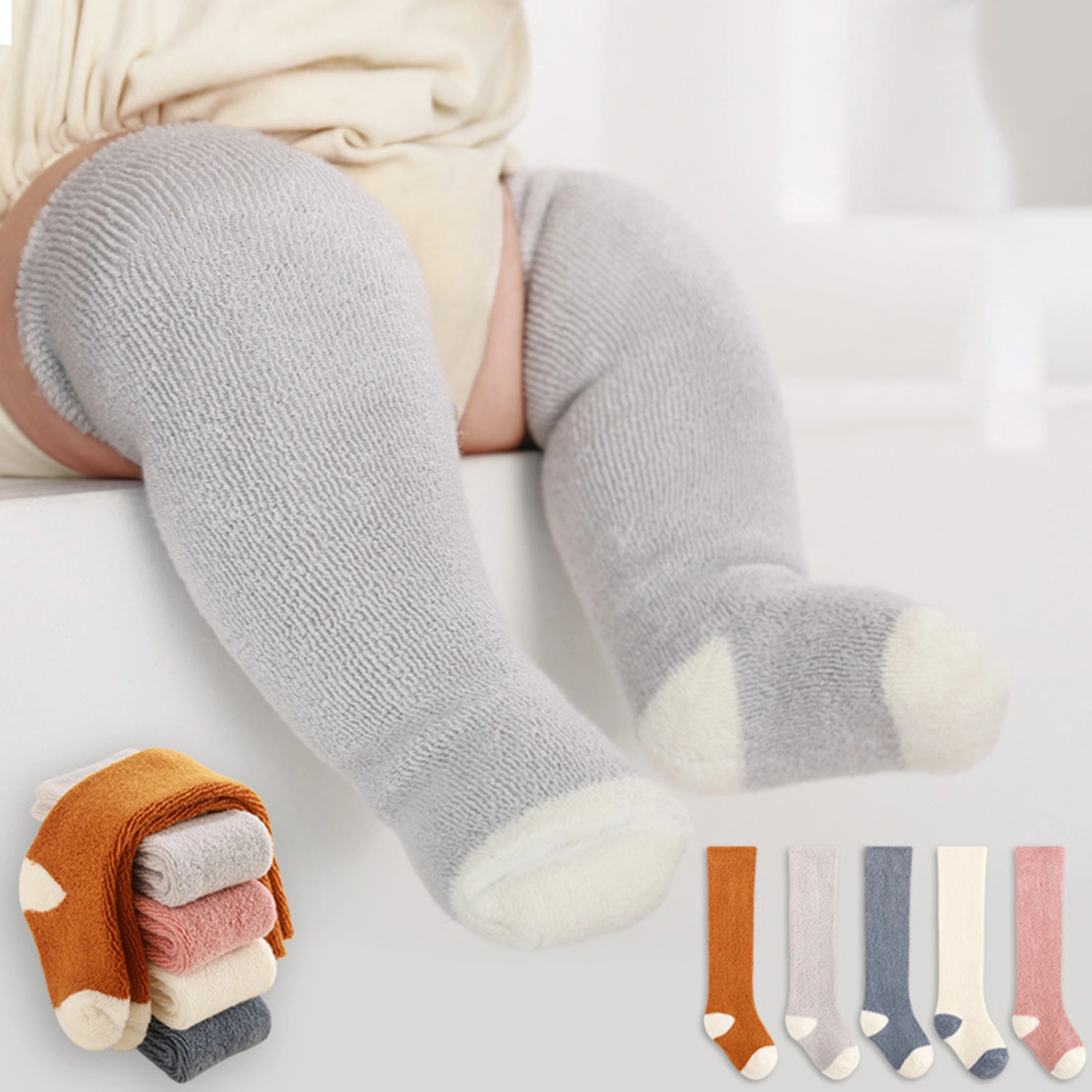 Baby Thigh-high Socks, Elastic Contrast Color Lightweight Long Socks