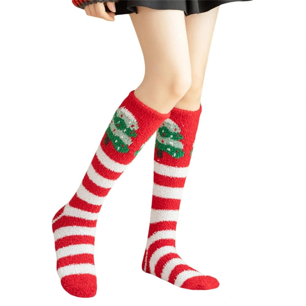 Women Christmas Long Stockings Snowman Santa Stripe Pattern Socks