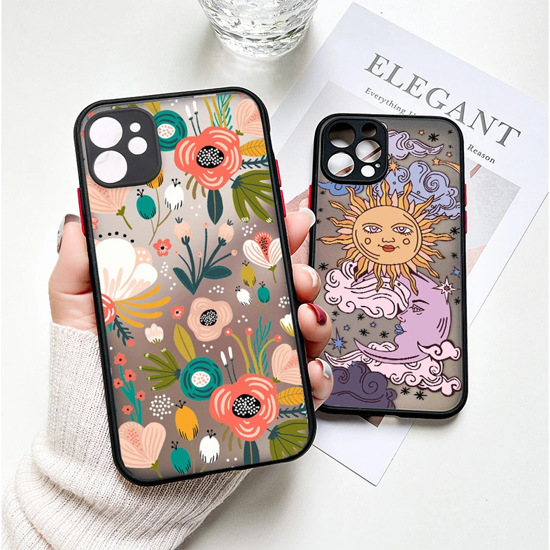 Flower Anti Drop Black Skin Feel Phone Case