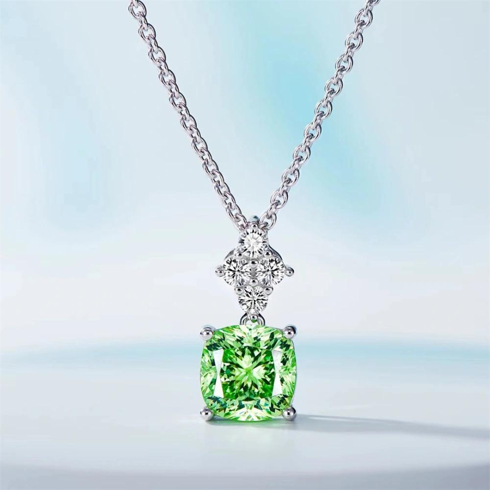 Women's S925 Silver Colored Gems Fashion Mint Green Pendant Necklace