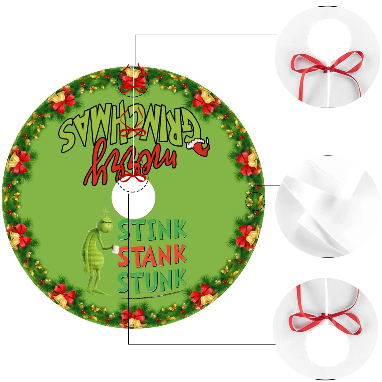 How The Grinch Stole Christmas Christams Tree Skirts Mat,Cartoon Cute Christmas Tree Skirt for Xmas Decorations Tree Skirt,30 inch#1