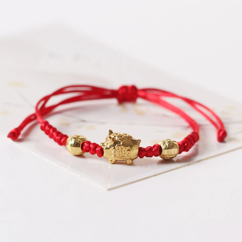 Braided Red Rope Alloy Piggy Bracelet Adjustable