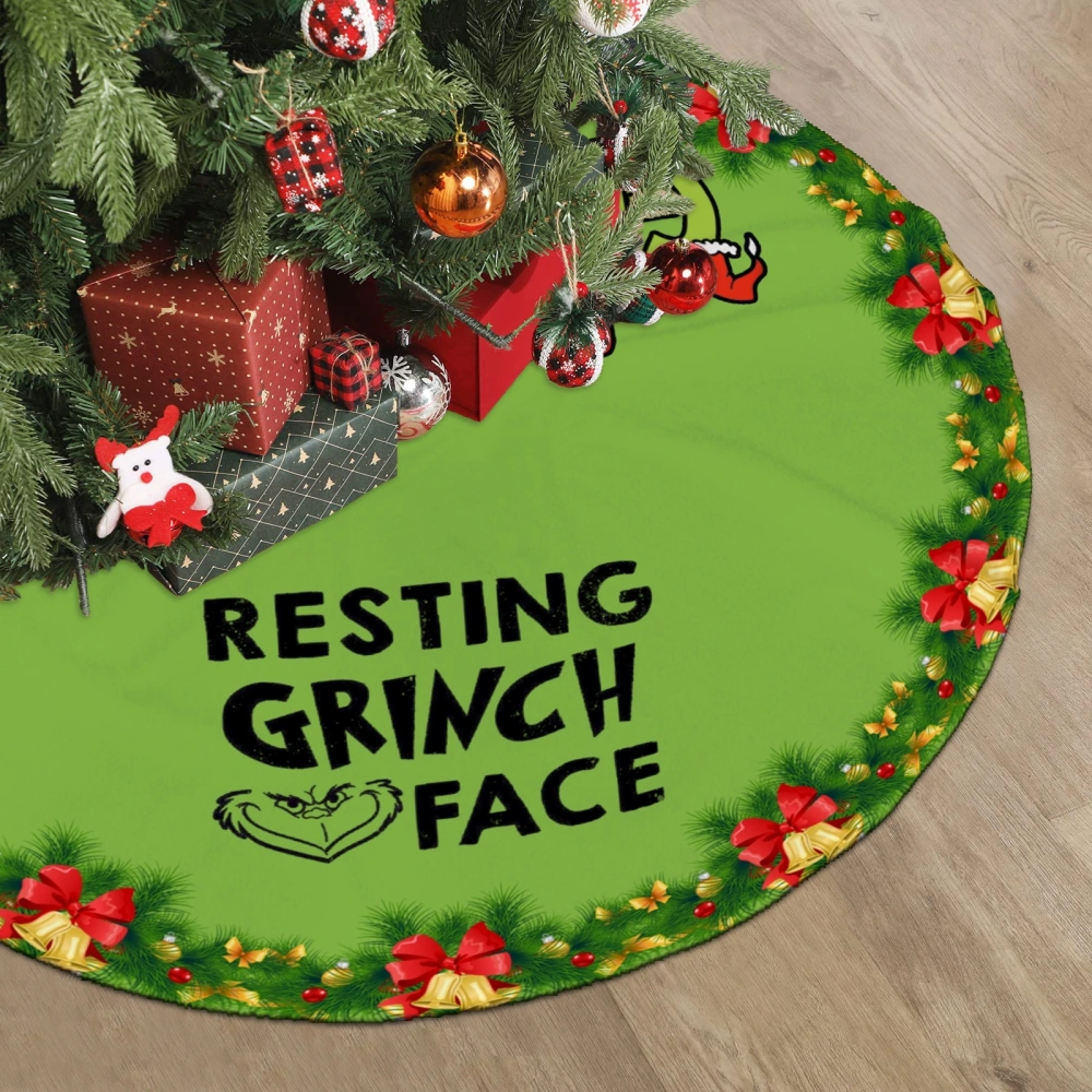 The Grinch Christams Tree Skirts Mat,Seamless Pattern Cute Christmas Tree Skirt for Xmas Thanksgiving Christmas Holiday Party Decorations,30 inch#1