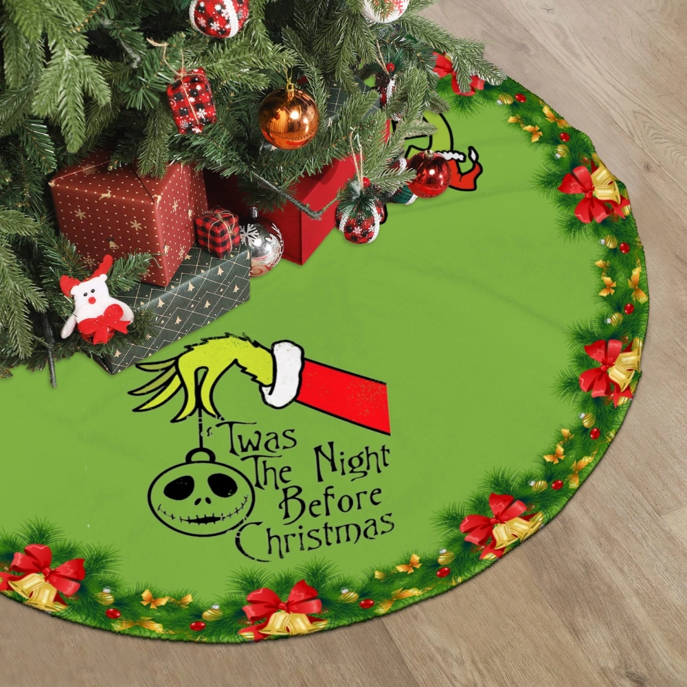 The Grinch Christmas Tree Skirts,Pumpkin Skeleton Spider Cat Bat Xmas Tree Skirts for Christmas Party Holiday Decorations,30 inch#1