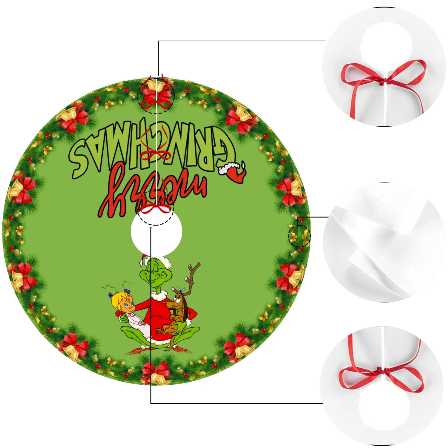 How The Grinch Stole Christmas Christams Tree Skirts Mat,Happy Xmas Tree Skirt for Indoor&Ourdoor Christmas Decorations&Ornaments,30 inch#1