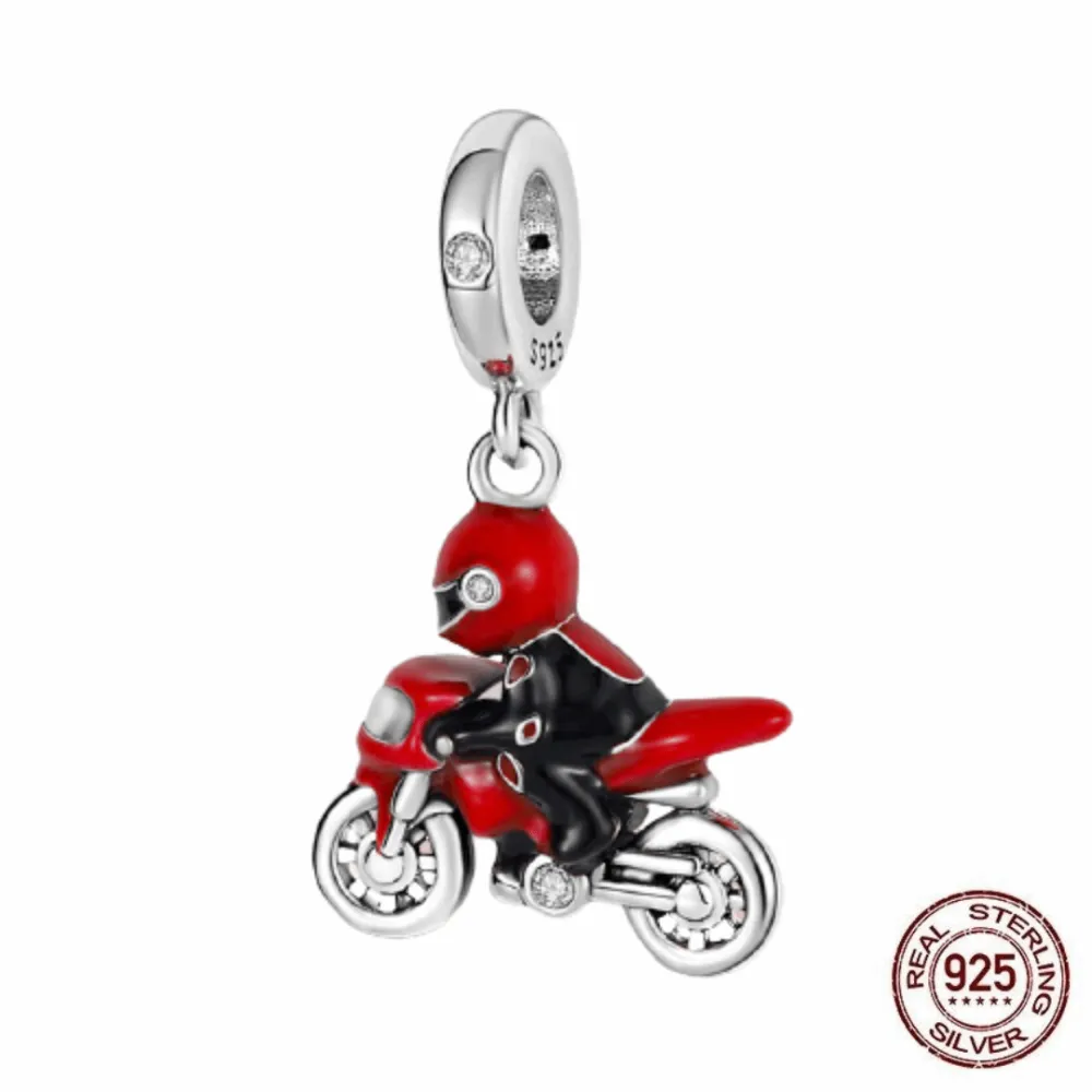 Cycolinks 925 Sterling Silver Motorcycle Racer Charm