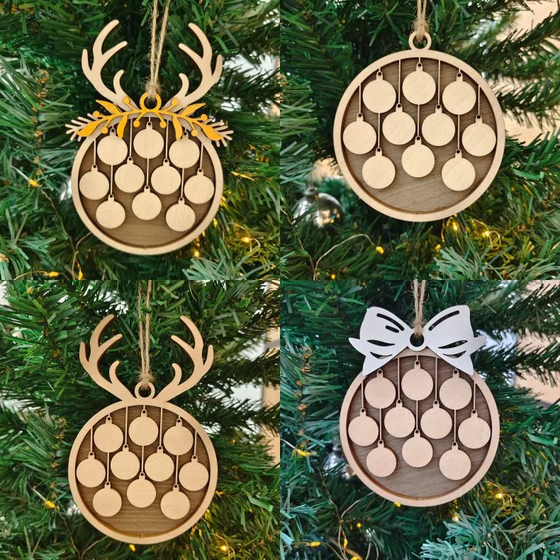 Round Wooden Pendant Christmas Tree Decorations